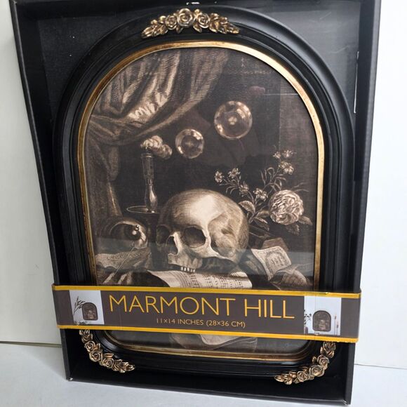 Halloween Marmont Hill Skull On Music Ornaments Arch Framed Wall Art Decor - NEW - Picture 2 of 3
